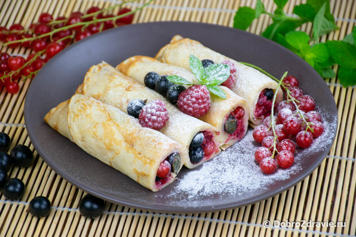 Блины со свежими ягодами – вегетарианский пошаговый рецепт приготовления с фото